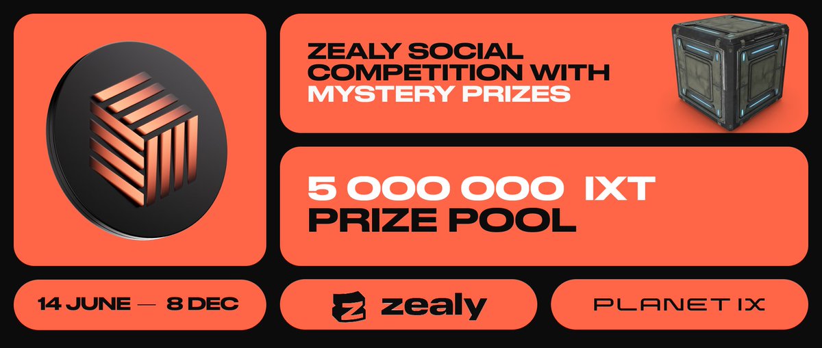 Planetix0's tweet photo. 1/ As part of the 5.000.000 $IXT #Airdrop Competition we are launching a @zealy_io  Competition rewarding top EXP gainers with valuable mystery prizes 🎁👀🏆

To join👇
https://t.co/hp6KO6MFRI https://t.co/Kbyygw4WhJ