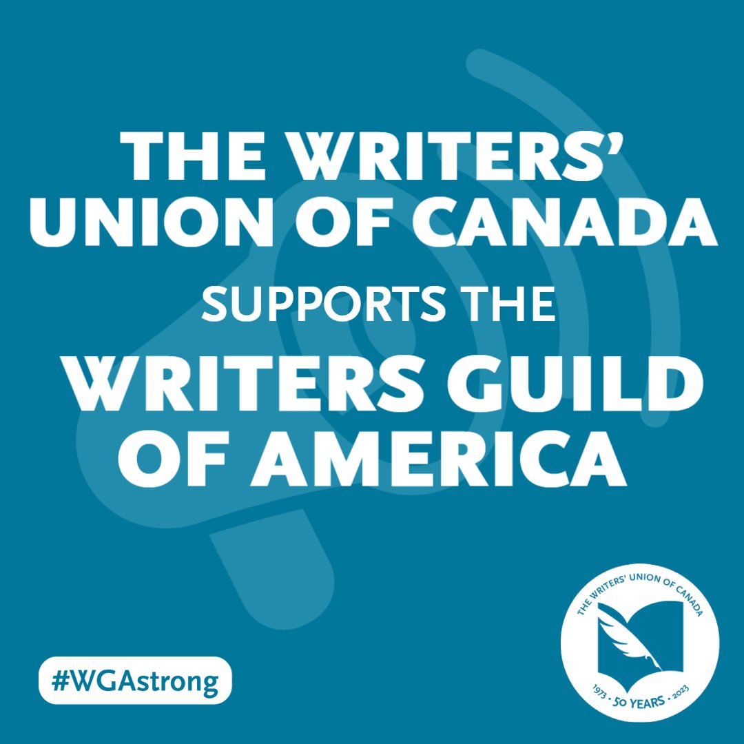 twuc's tweet photo. Rally for writers! 📢The Writers’ Union of Canada stands in solidarity with the Writers Guild of America @WGAWest @WGAEast strike action in support of better pay and working agreements for screenwriters in film and television. #WGAstrike #WGAstrong #PayTheWriter https://t.co/2lfFPQei3Z