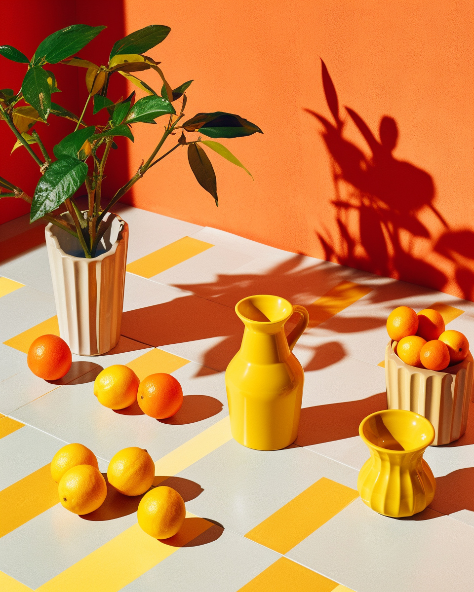 Sunny day

#vases #lemon #boldshadows #bold #best #sunlight_art #sunlight #orange s #stilllifeart #stilllifegallery #potteryart #potterylove #stripes #StripeLife #tabledecor #tabletopdecor #glass #cup #sunnyday #sunnies #midjourneyv5 #midjourneyartwork #branding #brandedfeatures