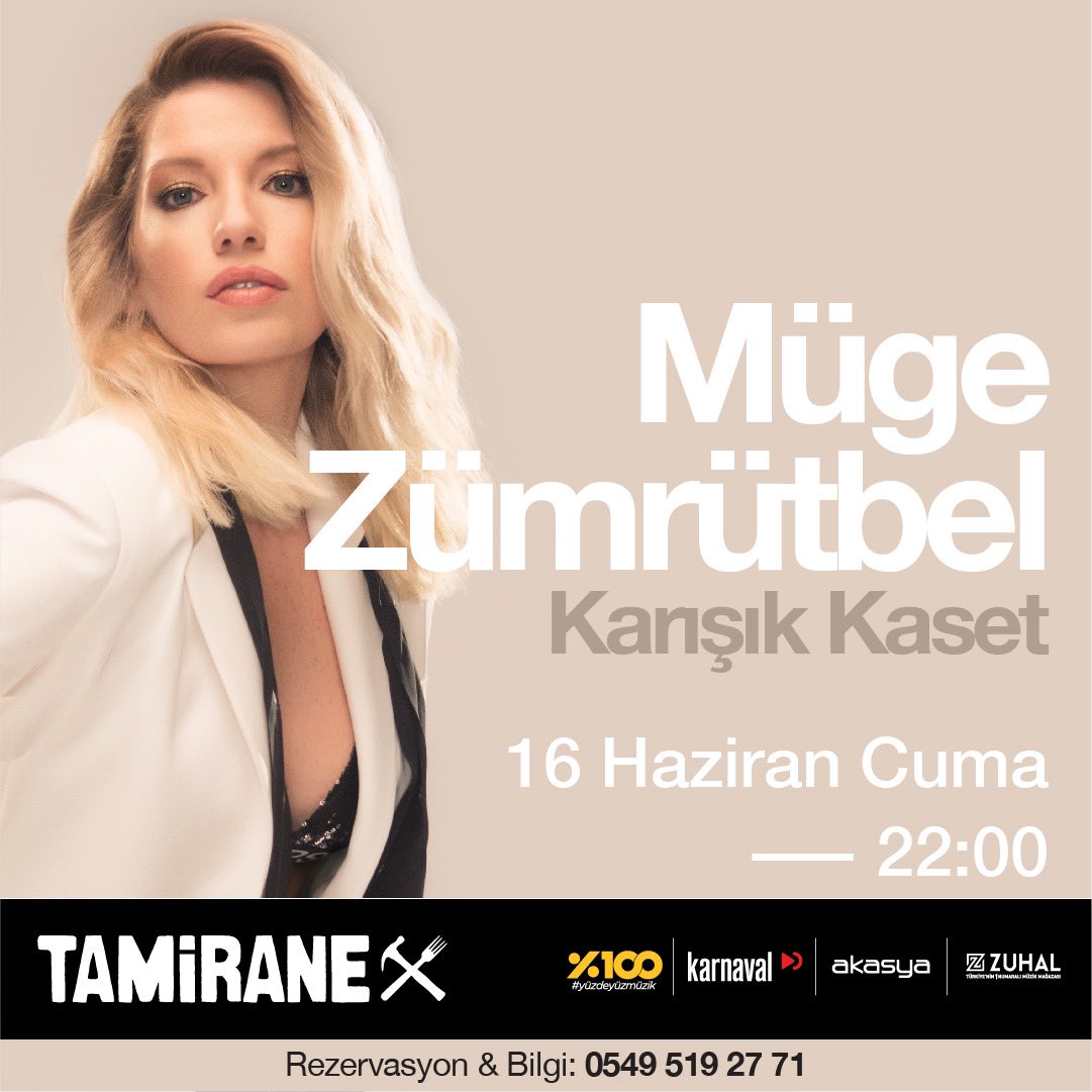 Tamirane'de bu hafta! 
16 Haziran Cuma akşamı Tamirane <a href="/akasyaacibadem/">Akasya</a> ‘de <a href="/mugezumrutbel/">Müge Zümrütbel</a> “Karışık Kaset" var! Detaylı bilgi ve rezervasyon için bizi arayabilirsiniz.
0549 519 27 71
#repairyourself #tamirane #mügezümrütbel #karışıkkaset #goodfood #goodmusic
