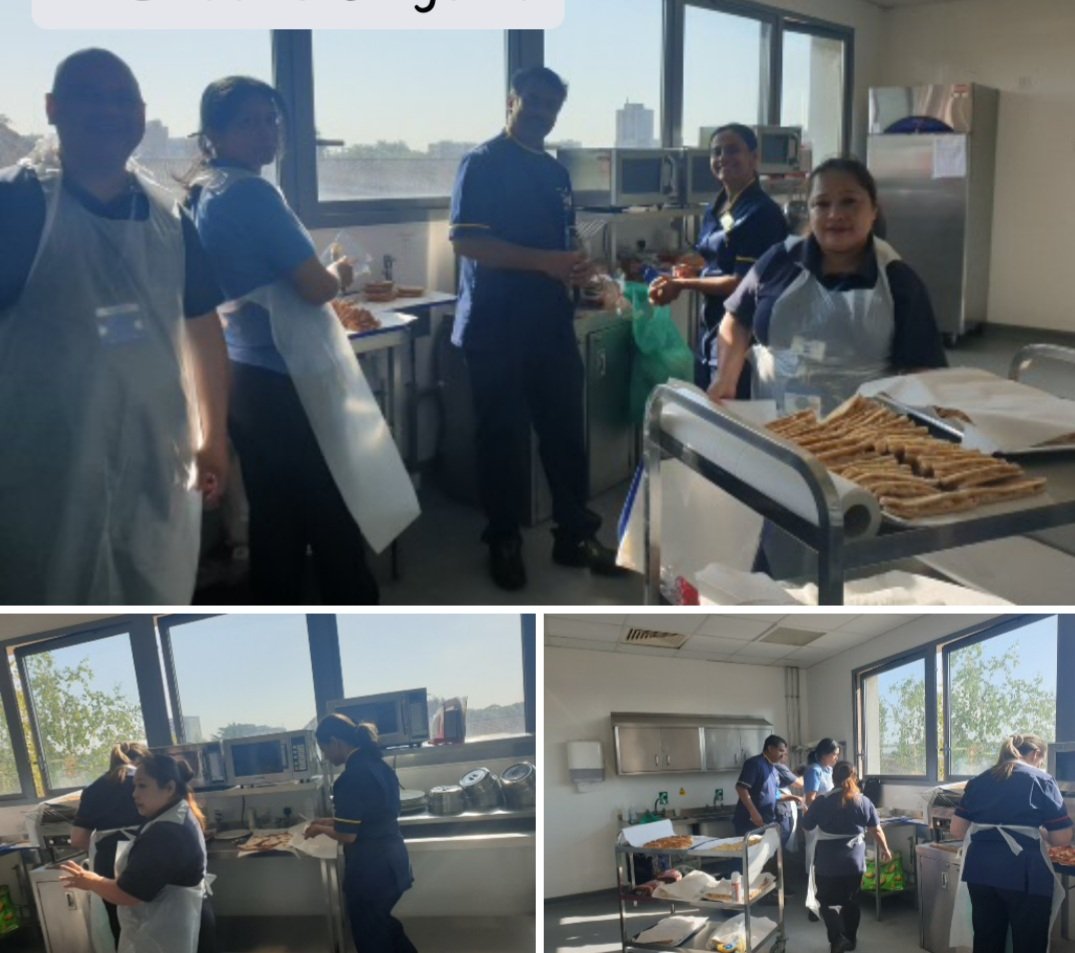 Behind the scenes on Wednesday morning, Pain CNS, Housekeepers & Matrons preparing breakfast for staff. Meeting and collaboration with MDT.#Wellbeing #teamwork @RachaelMay11 @BelfonJohnso @FlorenceCobbold