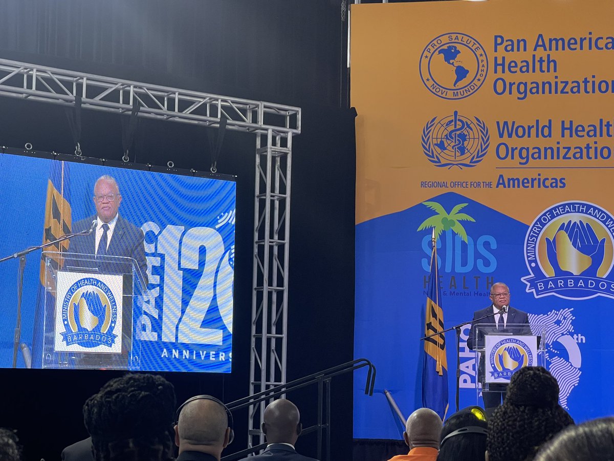 maishahutton's tweet photo. Strong words from 🇧🇧 Hon Min J Walcott at opening ceremony #SIDS2023 affirming support for #FOPWL, #TFA regulation, school policies, addressing the #CDOH and the power balances inherent in them, and the critical role for global governance and leadership. @HealthCaribbean https://t.co/TUWuauVjEa
