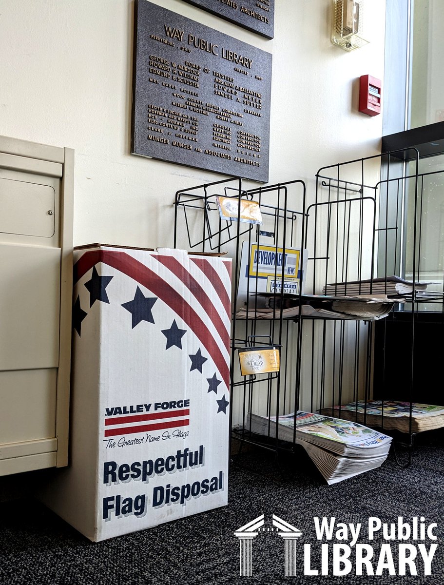waylibrary's tweet image. Today is #FlagDay! Celebrating the 1777 adoption of the flag of the United States by the Second Continental Congress.

Located in our main breezeway entrance, Way Library offers collection of old or damaged flags for proper and respectful disposal.