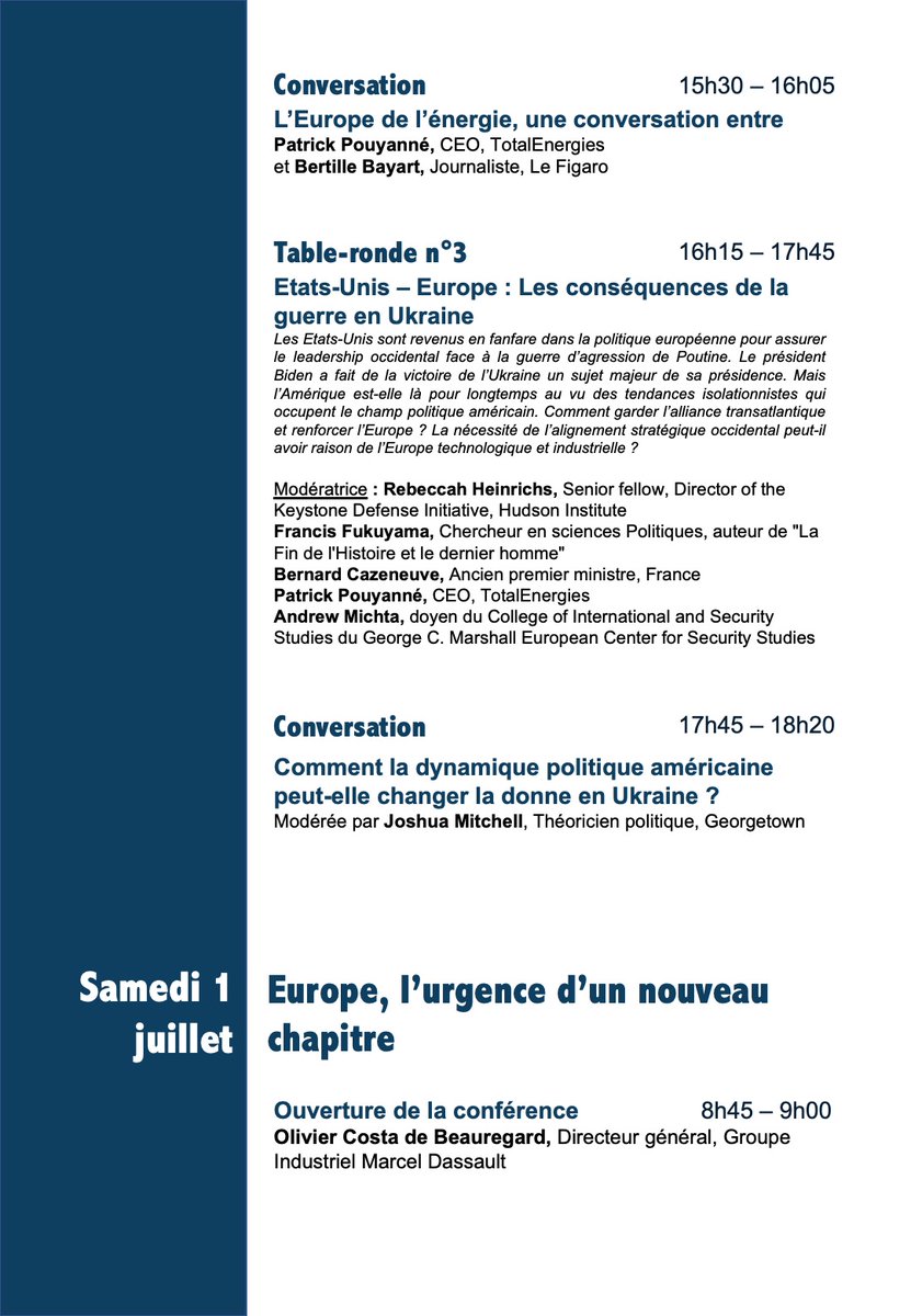 TocquevilleFDN's tweet photo. Nous sommes ravis de vous dévoiler le programme de la 5ème édition des #TocquevilleConversations qui auront lieu les 30 juin et 1er juillet au Château de Tocqueville. Le thème pour cette nouvelle édition : "L'Europe demain : Réarmer la démocratie" #democracy #UkraineRussianWar https://t.co/HawAZRxowX