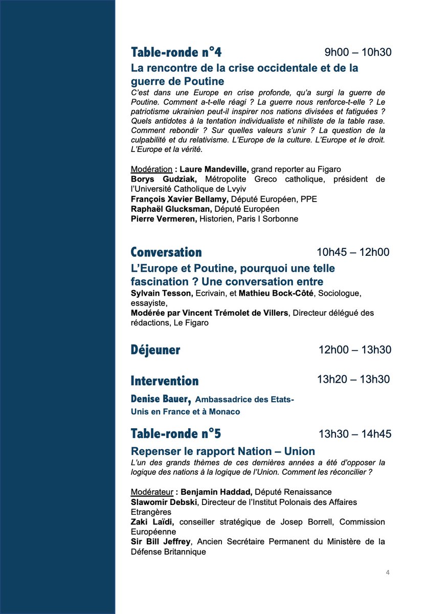 TocquevilleFDN's tweet photo. Nous sommes ravis de vous dévoiler le programme de la 5ème édition des #TocquevilleConversations qui auront lieu les 30 juin et 1er juillet au Château de Tocqueville. Le thème pour cette nouvelle édition : "L'Europe demain : Réarmer la démocratie" #democracy #UkraineRussianWar https://t.co/HawAZRxowX