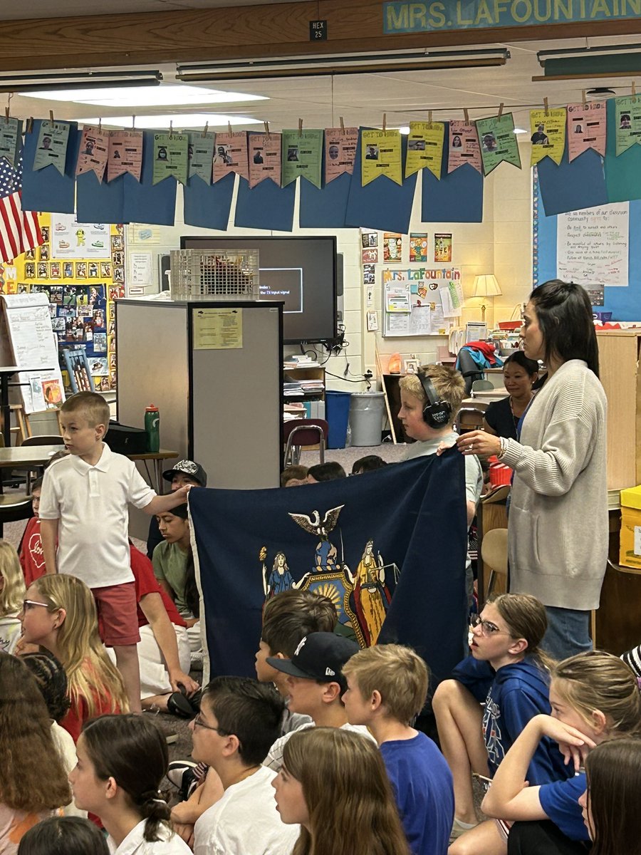 The rain helped us demonstrate flexibility by moving our Flag Day assembly inside. What a great way to honor our flag (we celebrate the NYS flag as well).#HHhappy