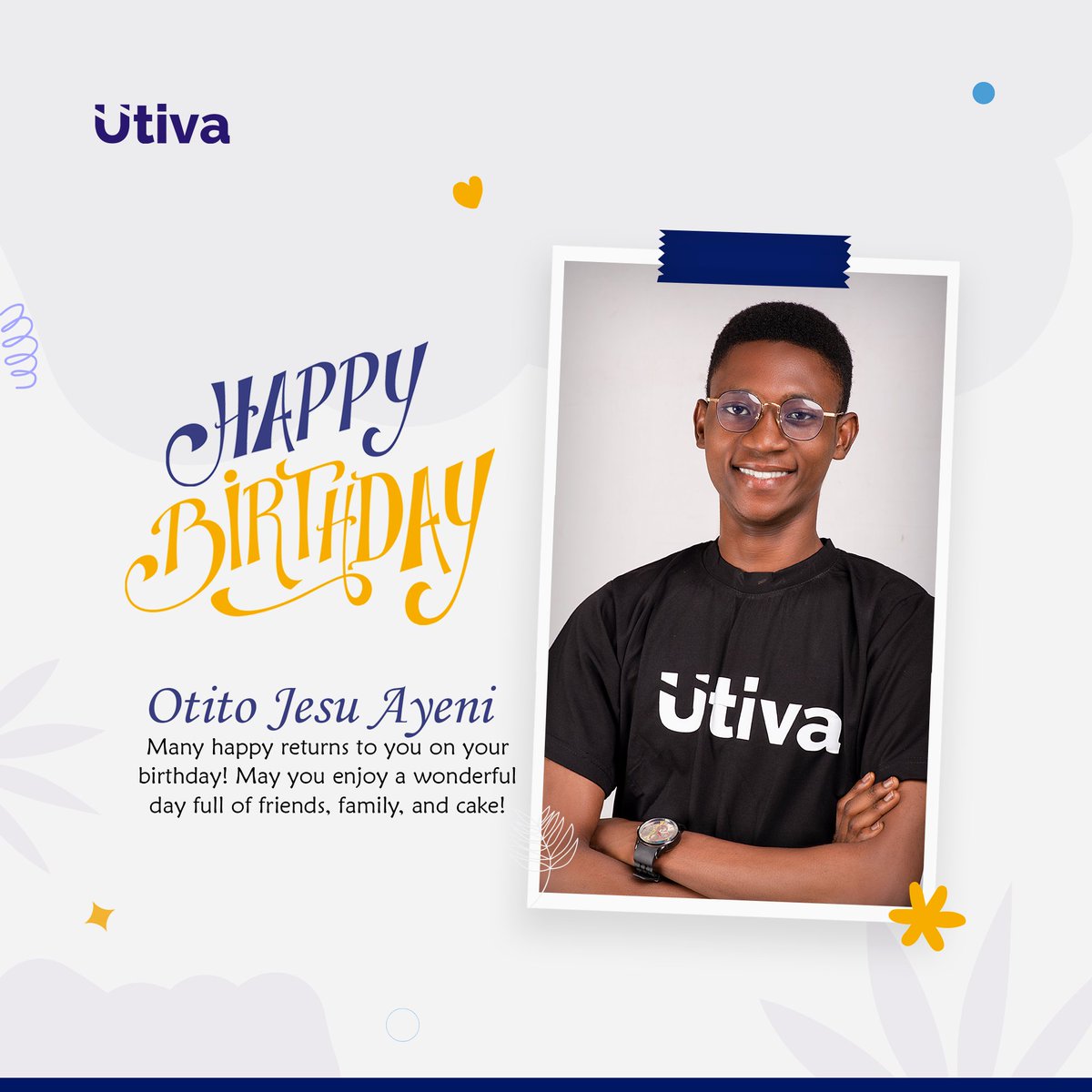 utiva_io's tweet photo. We are sending you our sweet messages and greetings on this special day.
May this day be the beginning of new achievements, growth and prosperity for you.
Happy birthday to you π€Έππππππππππ
#TechisHiring #utiva #humansofutiva #TechNews https://t.co/EYixBD1MTC
