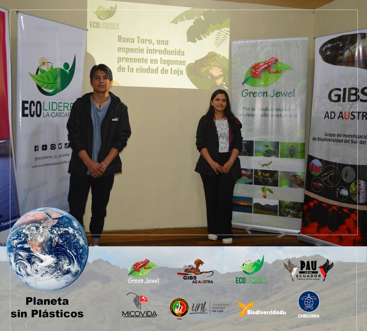 GrupoGreenJewel's tweet photo. MES DEL AMBIENTE
Ciclo de Conferencias "Planeta sin Plásticos"
#JorgeLoarte y #SaraChávez de #EcolíderesLaCascarilla compartiendo la charla: Introducción de la rana toro en Loja.
Evento organizado por #GreenJewel #UNL #EcolíderesLaCascarilla #MICOVIDA #GIBS #PAULoja #Chelonia https://t.co/rJ4cixLDCB