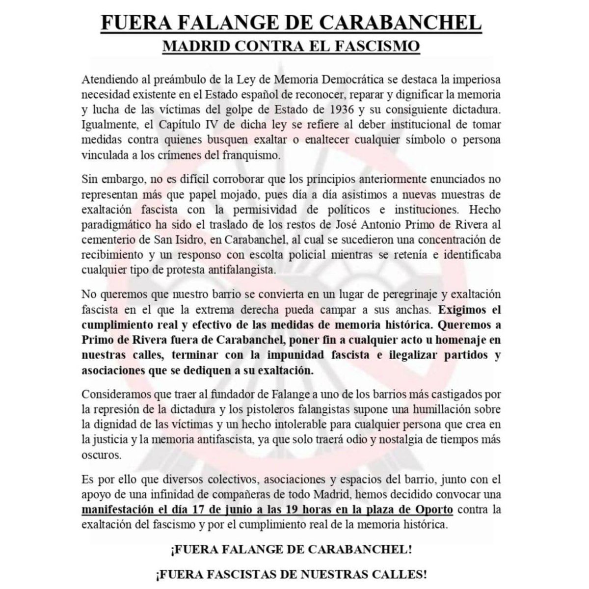 Coordinadora Antifascista Madrid tweet media