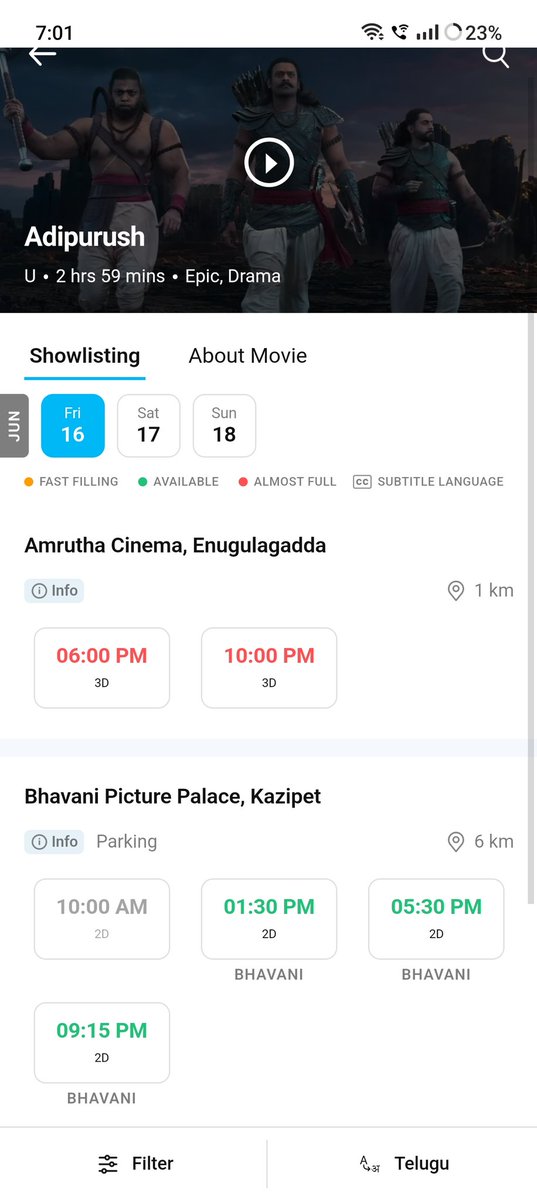 PrabhasShows's tweet photo. #AdipurushBookings Opened In 

• Mamatha Cinemas, Karimnagar
• Amrutha Cinema, Warangal
• Sukanya Complex, Vizag
• Sri Krishna Uppal, Hyd

Go Grab your TICKETS Now!!
#Prabhas #Adipurush https://t.co/DQ8zykI8KK