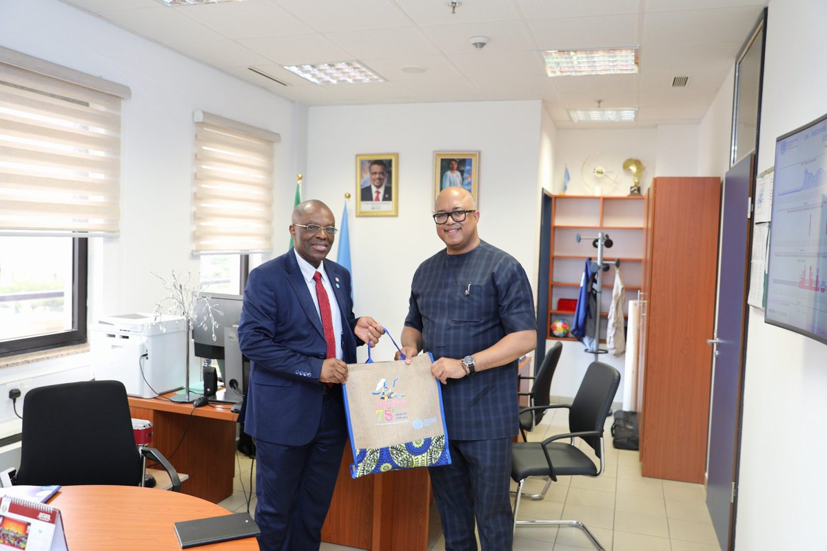 WMulombo's tweet photo. Thank you @Chikwe_I Assistant Director General @WHO Hub for Pandemic  &amp; Epidemic Intelligence for visiting us @WHONigeria. Your thoughts on the new positioning of the organization to meet expectations of Member States on #HEPR are inspiring @DrTedros https://t.co/KWJdDoUCfh
