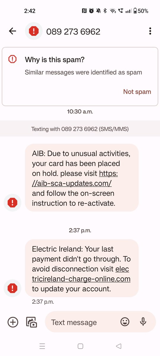 @ElectricIreland   you're possibly already aware of this, but if not, I just received this as possible spam in my messages.