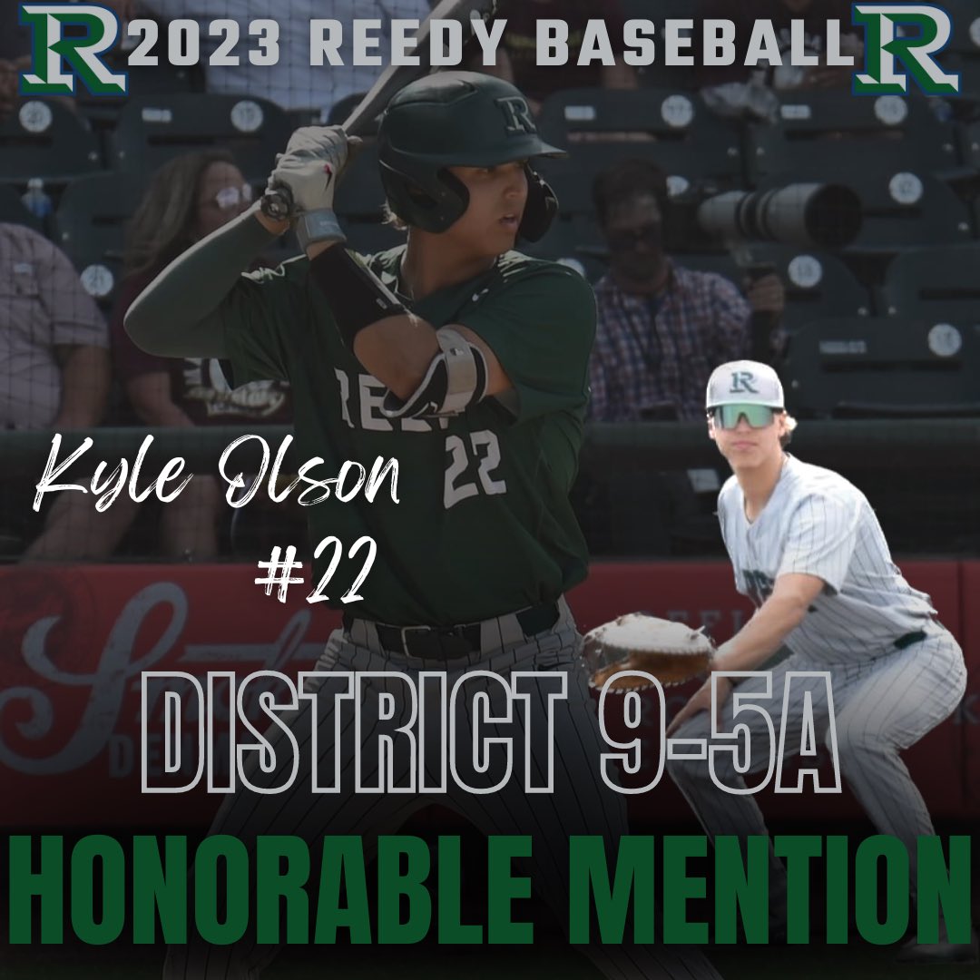 🙌POST-SEASON AWARDS🙌

Congratulations to SR Kyle Olson for being a member of the All-District Team!

Kyle hit .333 in District with an 0.919 OPS and a Fielding % of 0.988 at 1B!

District 9-5A Honorable Mention Infield

#OneTrackMind #STS
#RHSRoar #TakePrideInThePride