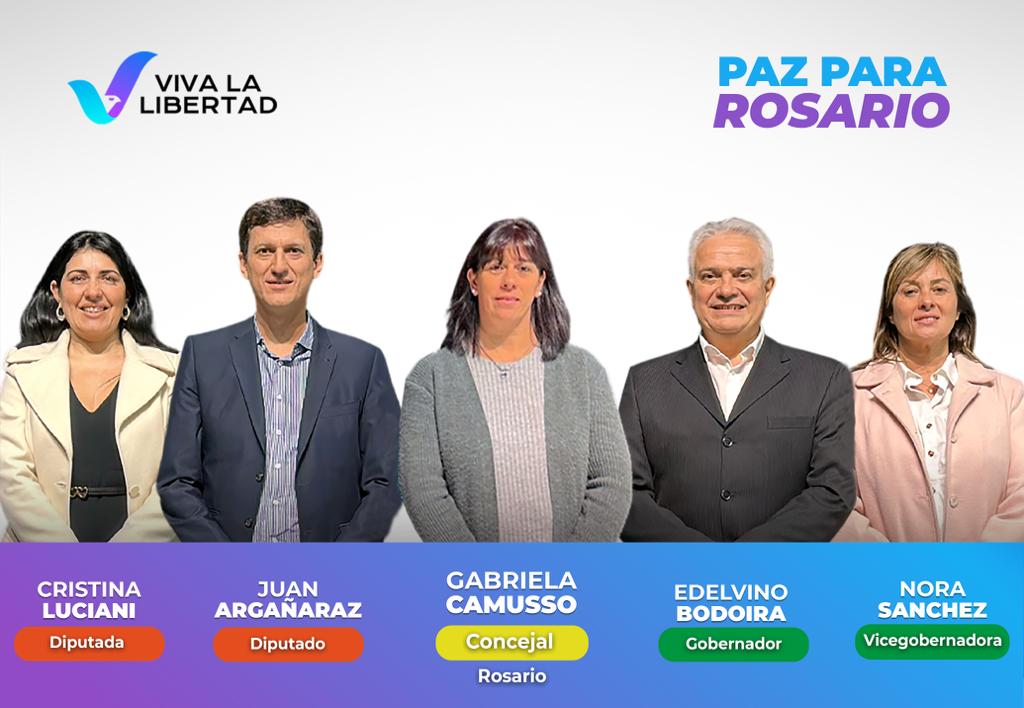 Nuestros pre candidatos: 
●A gobernador <a href="/BodoiraEdelvino/">Edelvino Bodoira</a> y Nora Sanchez
●A diputados 
<a href="/jdarganaraz/">Dip. Juan Argañaraz</a> y <a href="/PraCrisLuciani/">Cristina Luciani</a> 
●A concejal por la cuidad de Rosario 
<a href="/Gabycamusso11/">Gaby Camusso</a> 
#PazParaRosario 
#VivaLaLibertad