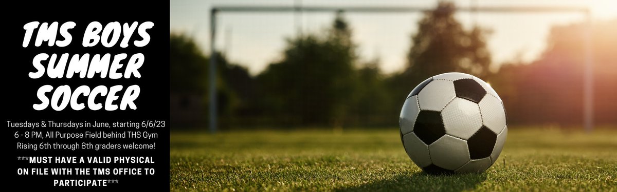 TrionMiddle's tweet photo. Rising middle school boys interested in playing soccer have the opportunity to meet Tuesdays &amp; Thursdays in June!
***MUST HAVE A VALID PHYSICAL TO PARTICIPATE*** https://t.co/S5ZVNmGWFi