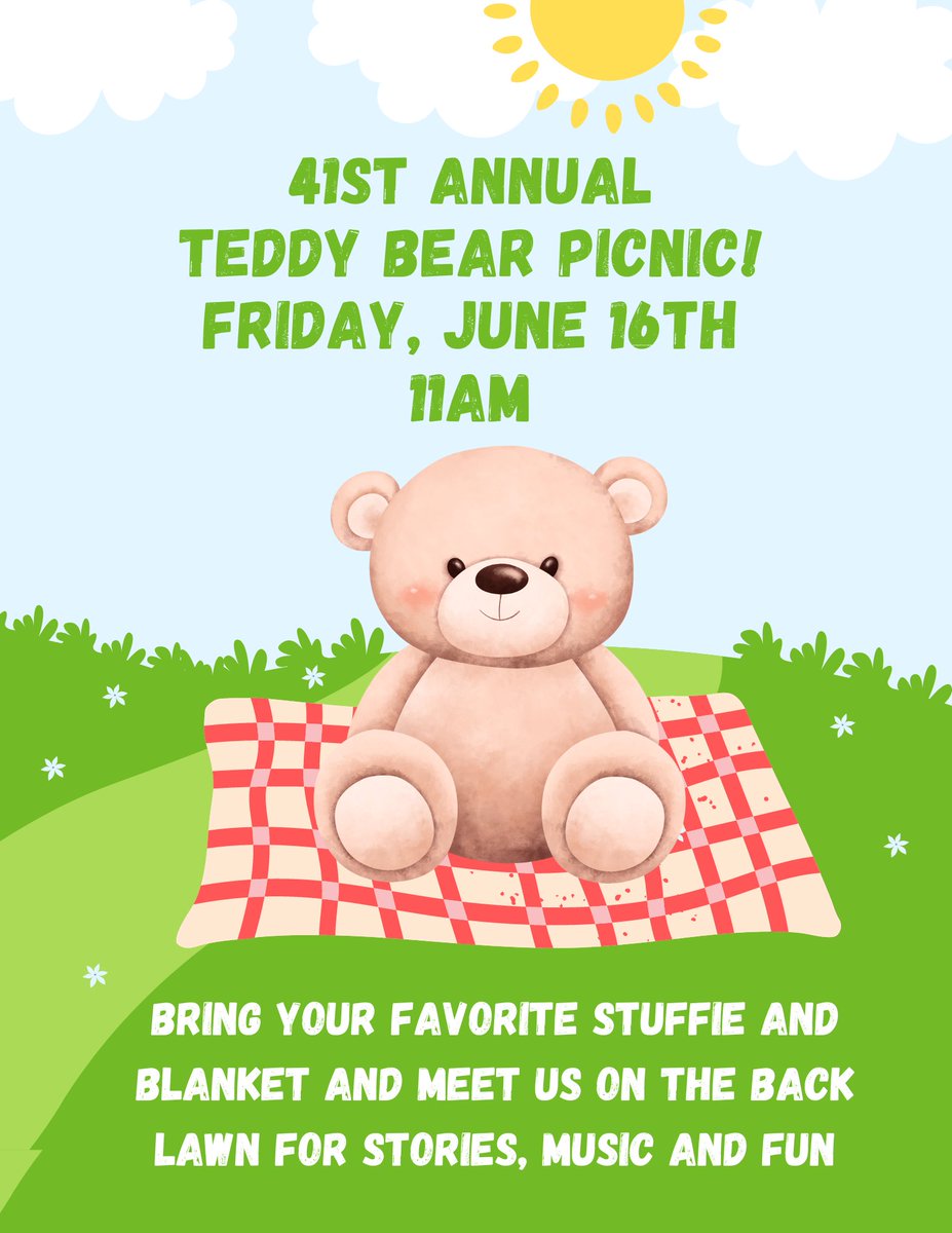 LincolnLTPL's tweet photo. It's the 41st Anniversary of our Annual Teddy Bear Picnic! Join us on the back lawn as we share stories, songs, and the joy of reading. Bring a blanket and a stuffed friend if you like. https://t.co/esY90rveCQ