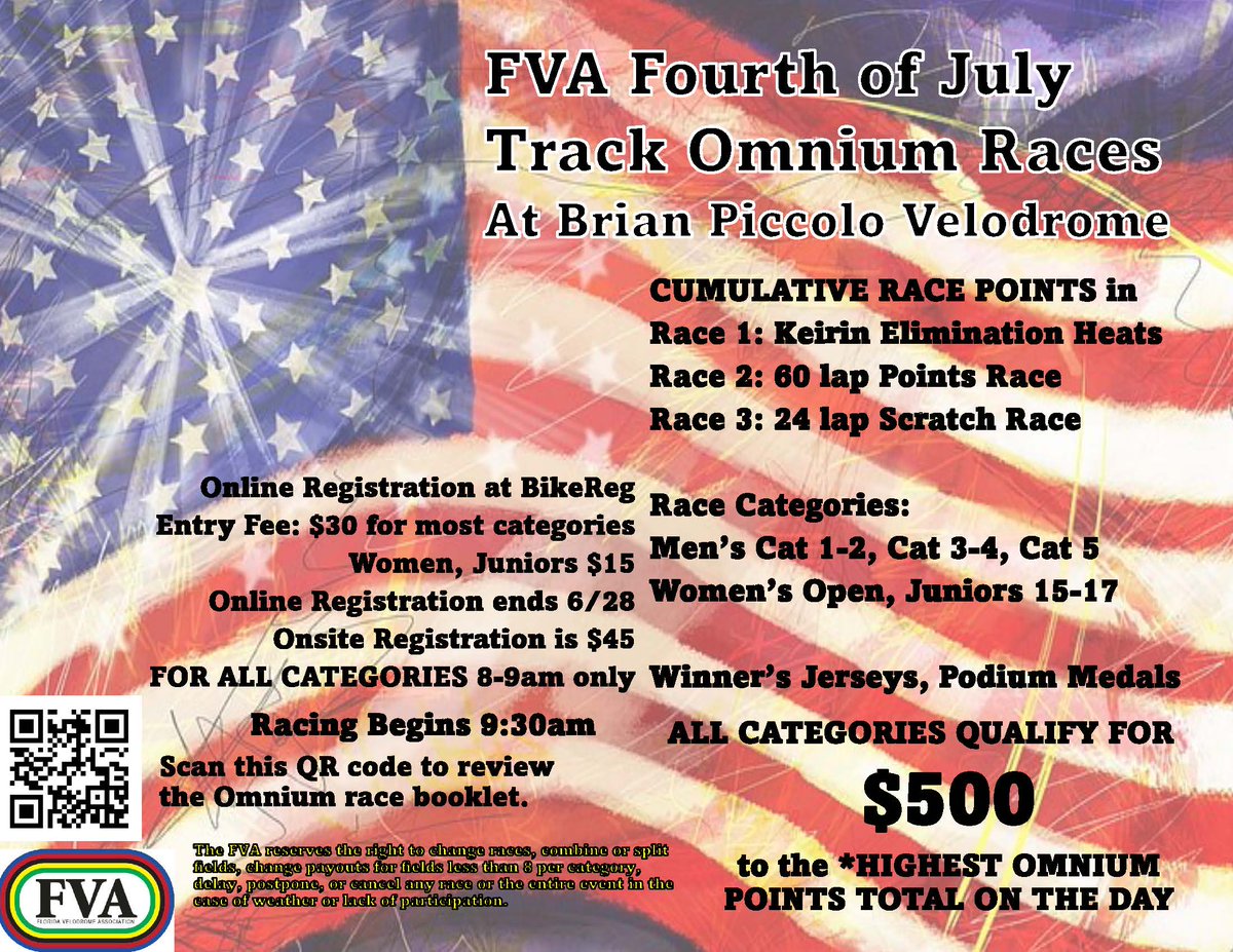 Last Day for Online Registration: Test your skills at the FVA Fourth of July Track Omnium Races <a href="/BPiccoloPark/">Brian Piccolo Park</a>. Races start 9:30 a.m., Tues, July 4. Online registration: bikereg.com/fva-fourth-of-… <a href="/BrowardParks/">Broward County Parks</a> #Veleodrome #BikeRace