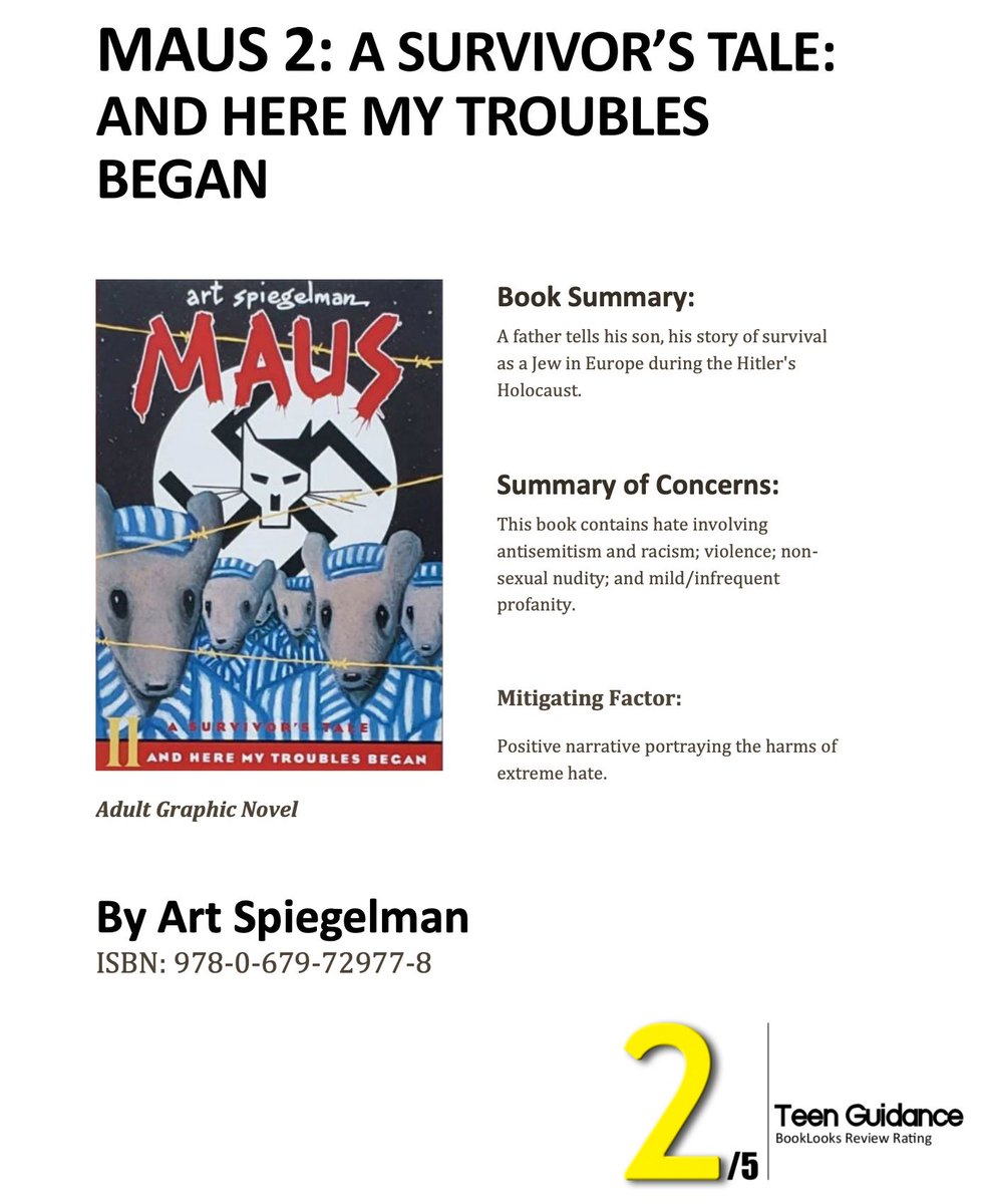 Missouri isn’t alone. Maus I &amp; II are targets in FL. 

They appear on the M4L-linked book report site, and Indian River Chapter Chair Pippin had it reviewed during the 21/22 SY. The books were retained during that review, but….

tcpalm.com/story/news/202…