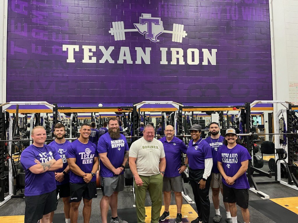 Thanks Bill Gillespie for stopping by to talk shop and leave us with gems of coaching wisdom. Always room to learn from these 2 legends in the profession, Coaches Cole & Gillespie. #TexanIron #BleedPurple