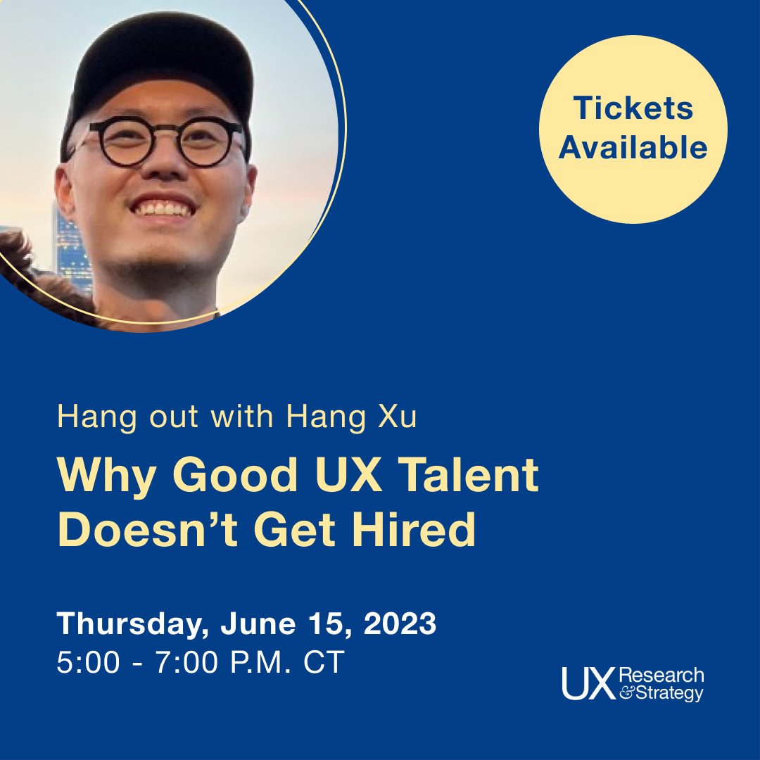UXRS's June popup event is tomorrow! 
Get you ticket and bring your questions for how to navigate the UX hiring process. 

ecs.page.link/pMHhh

#UX #UXRS #UserExperience #UXCareer #UXDesign #UXResearch #UXHiring #UXJobs #UXD