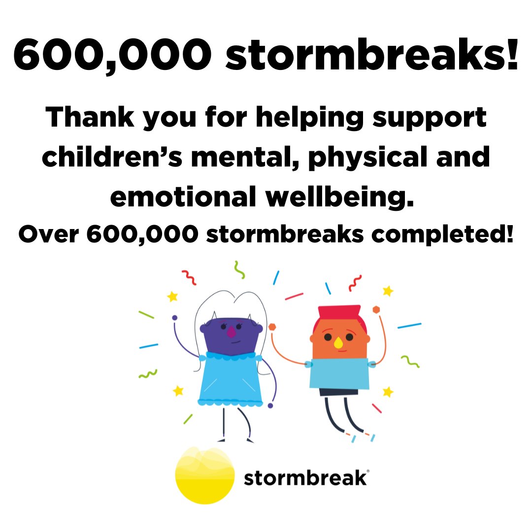 600,000 stormbreaks have now been completed!
Thank you for all your support. 

What's your favourite
stormbreak?

stormbreak.org.uk

#hellostormbreak 
#WellbeingWednesday #primaryschools #wellbeing #movement #mentalhealth #thankyou #edutwitter