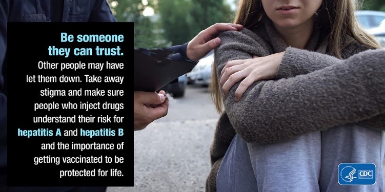 cdchep's tweet image. #HCPs: Do you treat people who inject drugs (#PWID)?  

Download our FREE posters and social media to help facilitate conversations with them about #HepA and #HepB vaccination: bit.ly/3Fy01H4