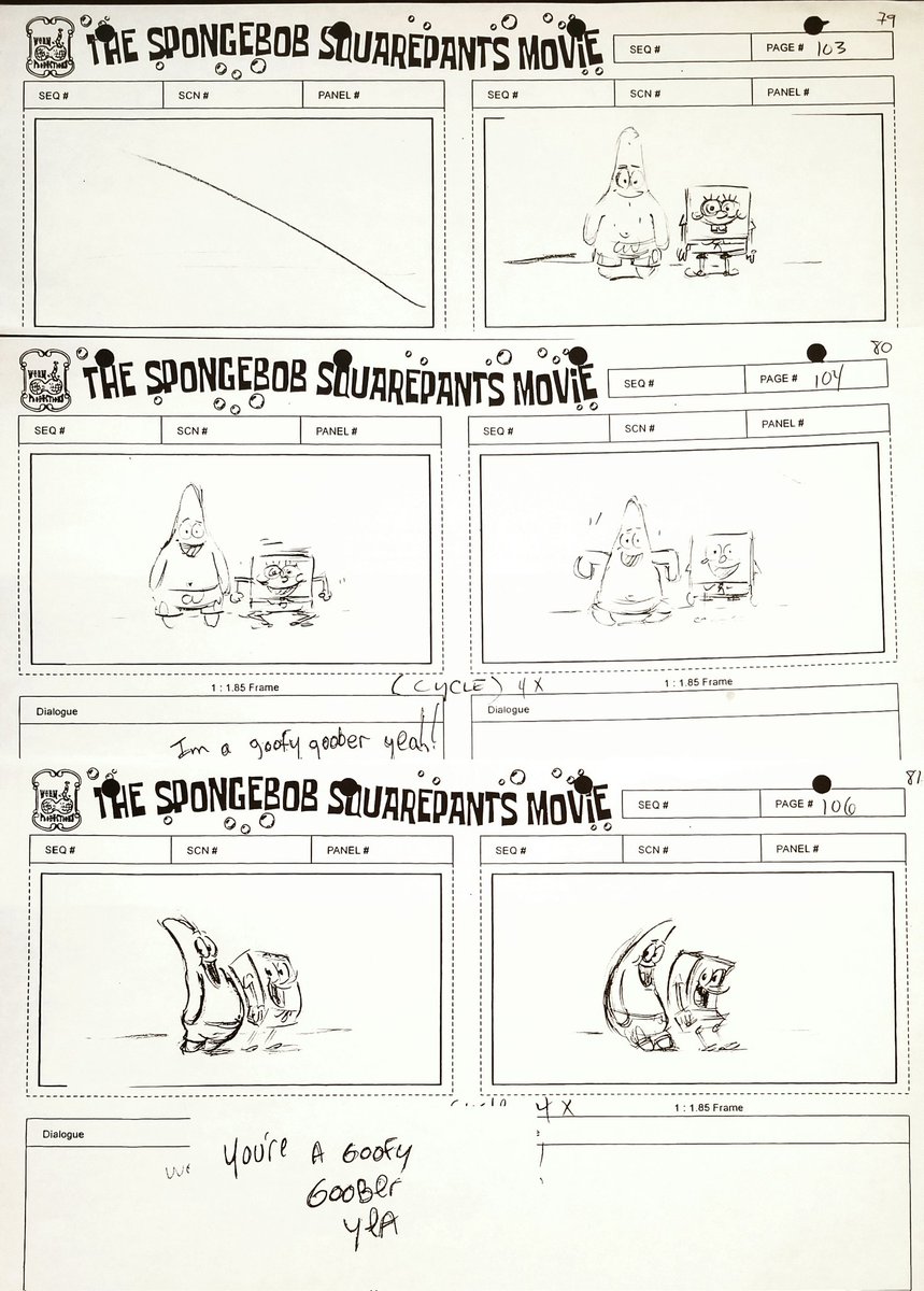 Photocopy of the Goofy Goober song roughs. The first 3 drawings are Steve Hillenburg's. The bottom is more than likely a collaborative draw over w/ Mr. Drymon. (According to some pretty reliable sources ;) #spongebobmovie