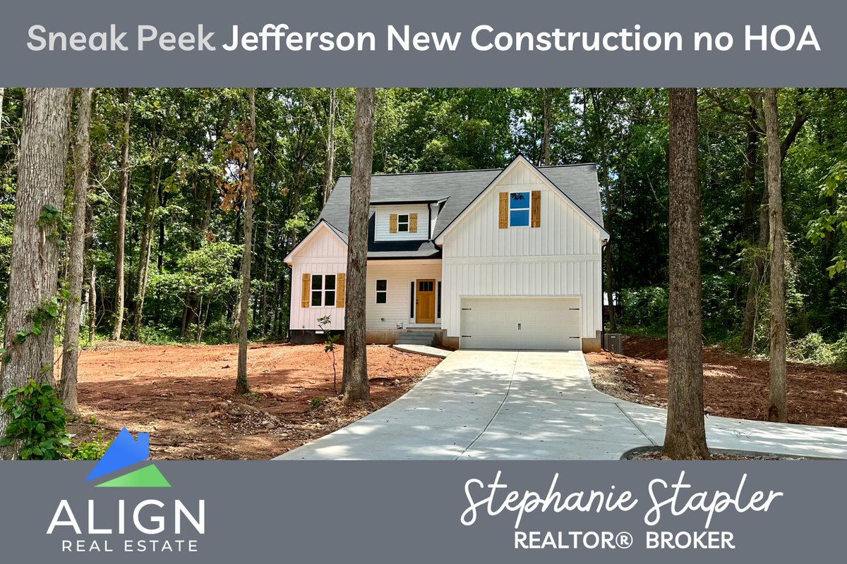 S_Stapler's tweet image. Get a Sneak Peek of Your Dream Home Before It Hits the Market! 
Jefferson, GA | New Construction | No HOA | .84 Acre Lot | 4 Beds, 3.5 Baths, Loft | Owner's Suite on Main | Covered Back Deck
More info: Align Real Estate, Stephanie Stapler, Broker 770-317-8339
#JeffersonGA #NoHOA