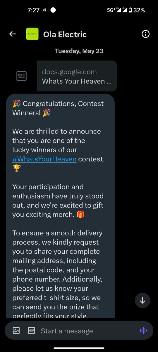 pati_debashis's tweet photo. Hi @OlaElectric,  Four times your team takes my address for sending a winning gift to me, but sadly they don't send me a single. if you don't want to send me my gift, then why do you take my address. Why are you scammed with your customers. @Khalidaaalbadri @bhash https://t.co/z6R2tOURhF