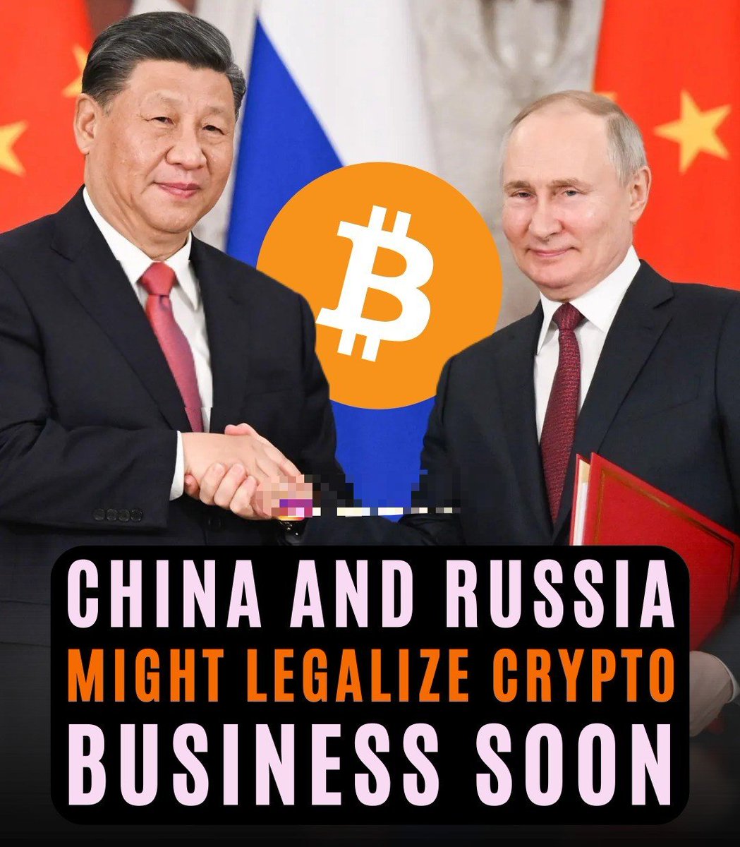 CryptoMentor88's tweet photo. BREAKING 🚨  #BITCOIN    

RUSSIA 🇷🇺 AND CHINA 🇨🇳 MIGHT LEGALISE CRYPTO BUSINESS SOON .

#Bitcoin #Crypto https://t.co/49Z0Xpt31T