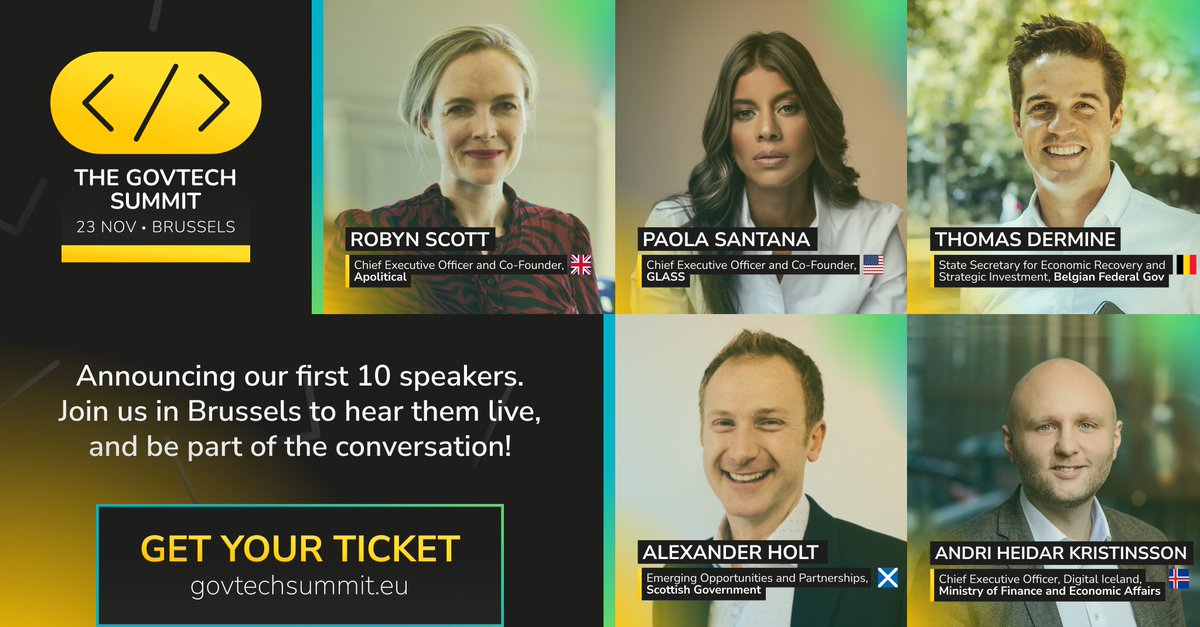 The GovTech Summit (@sommetgovtech) on Twitter photo Our first 10 speakers will share insights on how emerging #tech can accelerate public sector #digital #transformation!
Join <a href="/RobynScott/">Robyn Scott</a> #ThomasDermine, <a href="/andriheidar/">Andri Heiðar Kristinsson</a> <a href="/PaolaSantanaM/">Paola Santana</a> <a href="/alexanderholtuk/">Alexander Holt</a> & more at The #GovTechSummit 2023 🗓
Book tickets 🟡 govtechsummit.eu Our first 10 speakers will share insights on how emerging #tech can accelerate public sector #digital #transformation!
Join <a href="/RobynScott/">Robyn Scott</a> #ThomasDermine, <a href="/andriheidar/">Andri Heiðar Kristinsson</a> <a href="/PaolaSantanaM/">Paola Santana</a> <a href="/alexanderholtuk/">Alexander Holt</a> & more at The #GovTechSummit 2023 🗓
Book tickets 🟡 govtechsummit.eu