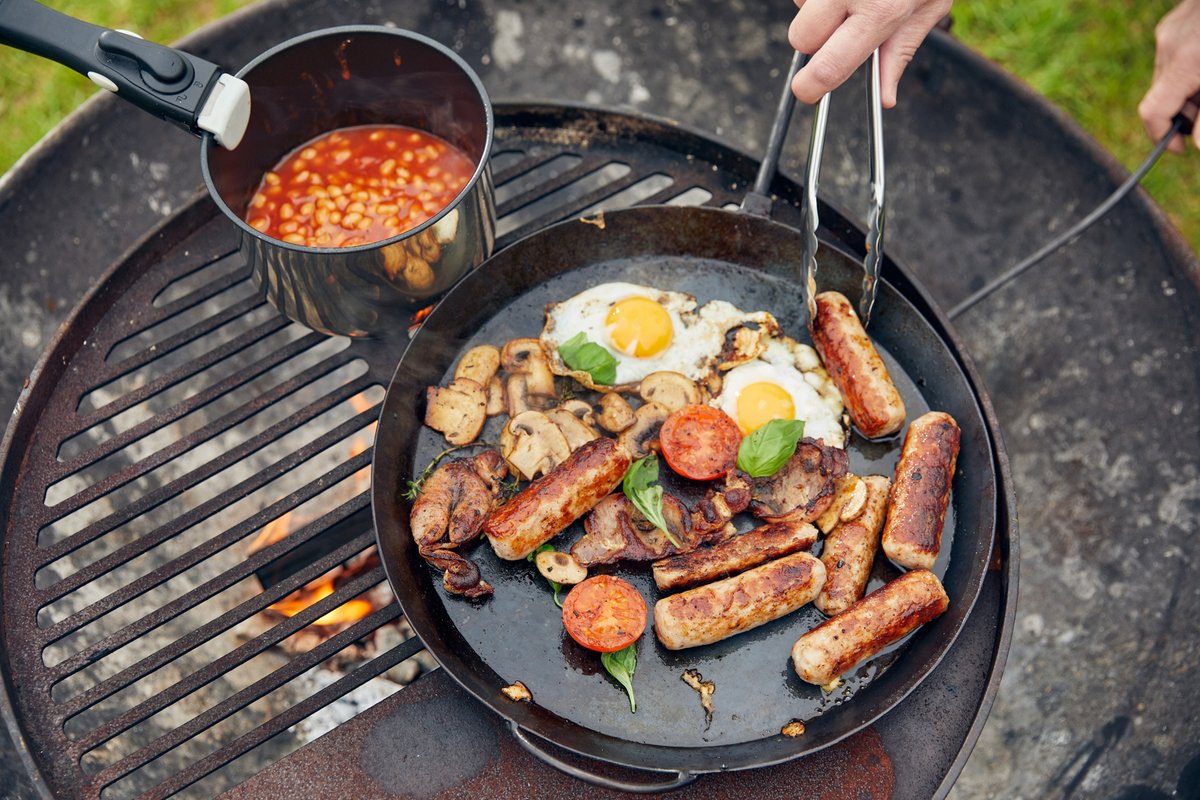 Nothing beats an English breakfast when camping. Pair that with a morning brew on the fire pit, and you’re really in for a treat!