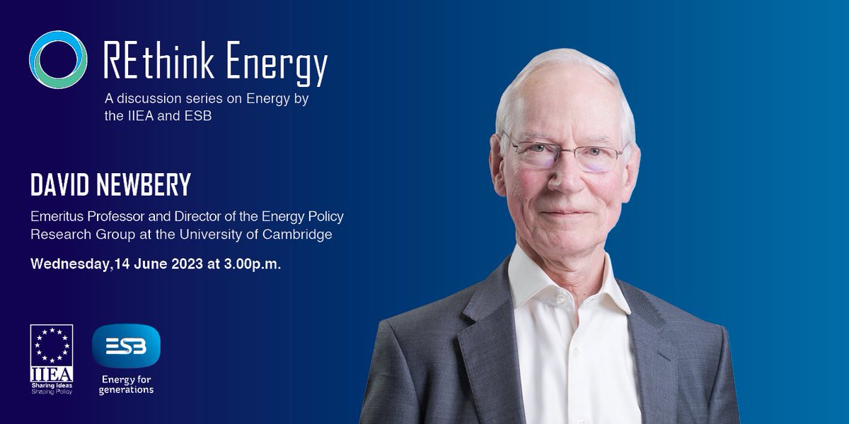 iiea's tweet photo. We're live for the first event in the 2023 #REThinkEnergy series from @ESBGroup and the #IIEA

Prof. David Newbery will discuss the current landscape of the Electricity market in Ireland and the wider #energytransition https://t.co/kVQovlXtmF