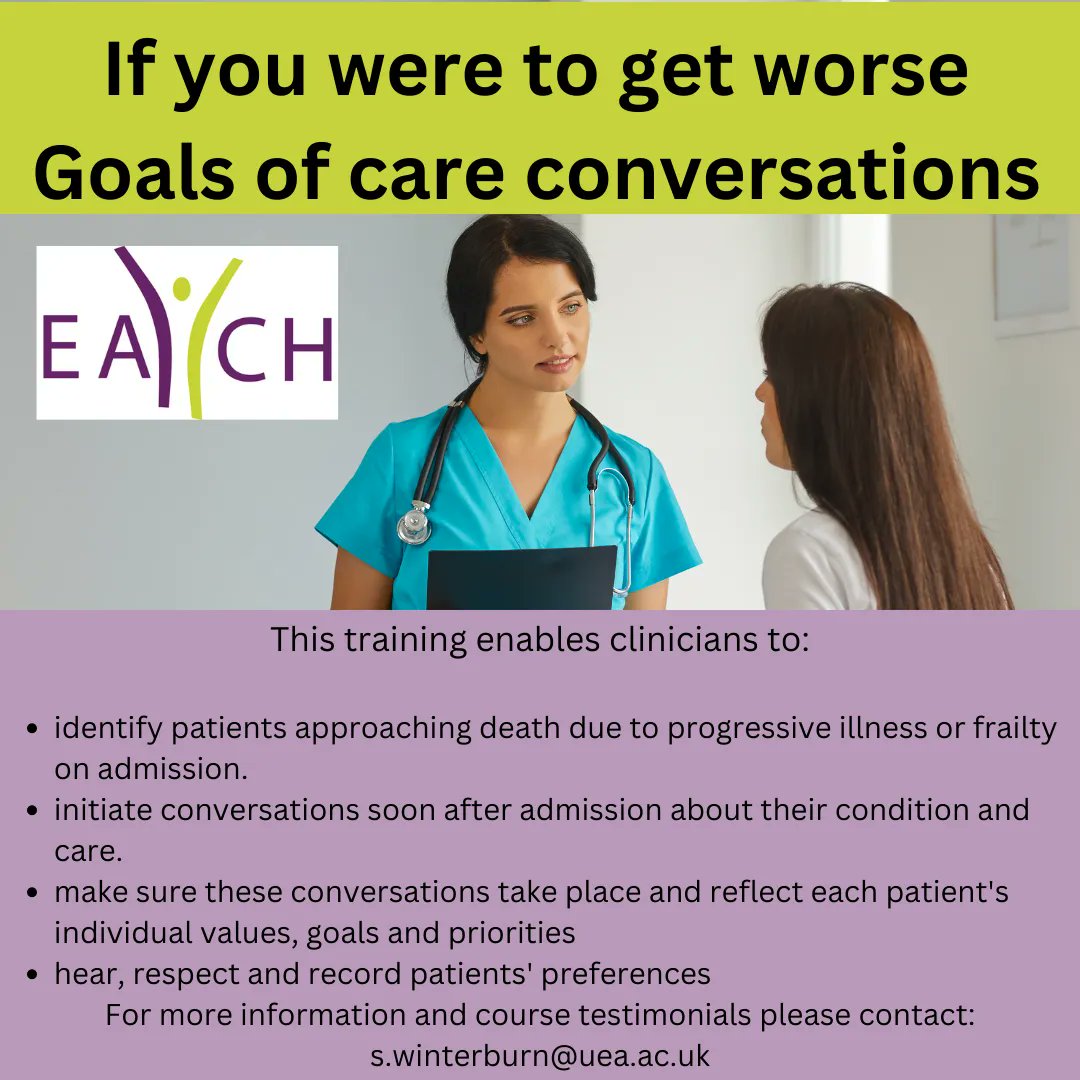 Goals of care training available through EACH
buff.ly/3N2zML1 
#EACH #healthcarecommunication #goalsofcare