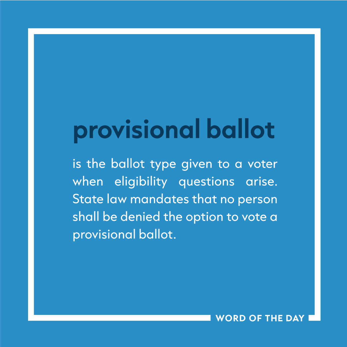 NCSBE's tweet photo. PROVISIONAL BALLOT is the ballot type given to a voter when eligibility questions arise. State law mandates that no person shall be denied the option to vote a provisional ballot. Check out our provisional voting page: https://t.co/PBPTXvIgyo

#NCpol #YourVoteCountsNC https://t.co/53TBrAIIXk