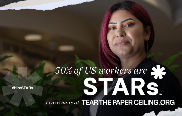 OpptyatWork's tweet photo. 50% of workers in the U.S. are held back by #ThePaperCeiling – the invisible barrier that comes at every turn for workers without a bachelor’s degree. https://t.co/zKCgs4N7kE https://t.co/MpsYk3hlEf