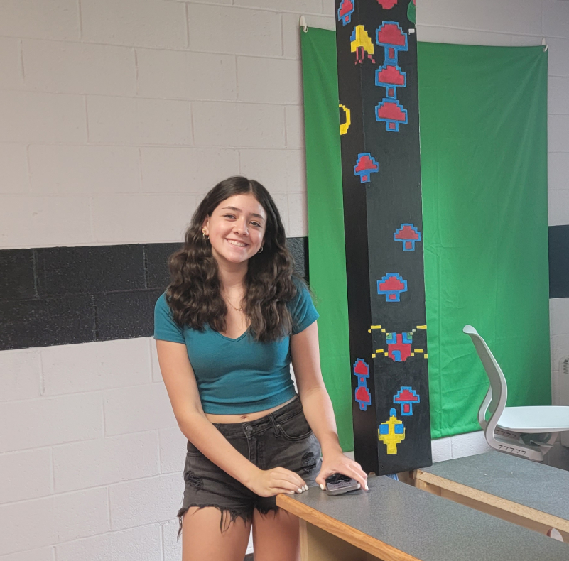 CommackSchools's tweet photo. New school meets "Old School!" Sophomore artist Parris D. completed three murals for the #Esports and Game Design Lab at #CommackHighSchool.  Her amazing murals will greet all players and coders to the new Gaming Den.  Thank you Parris! #CommackSchools #MackArt #Gaming https://t.co/UG7B0H02qO