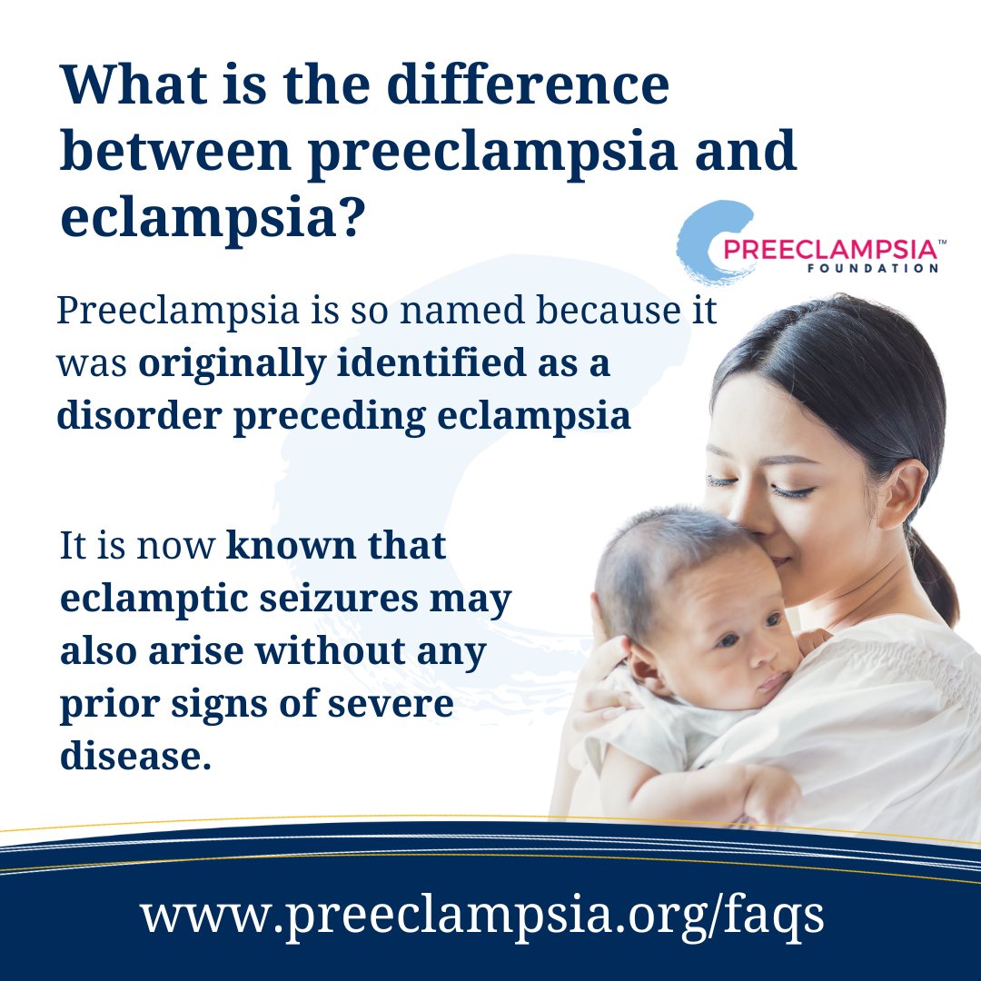 Eclampsia is a very serious complication of preeclampsia characterized by one or more seizures during #pregnancy or #postpartum. Left untreated, eclamptic seizures can result in coma, brain damage, and possibly maternal or infant death. preeclampsia.org/faqs