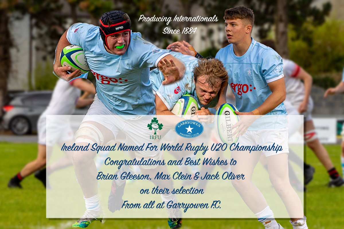 kieranryan999's tweet image. Congratulations and best wishes to Max Clein,  Jack Oliver and Brian Gleeson who have been selected in the @IrishRugby Under 20 Squad for the @rugbyworldcup Championship in South Africa. Go well lads and enjoy every minute!! #GinG