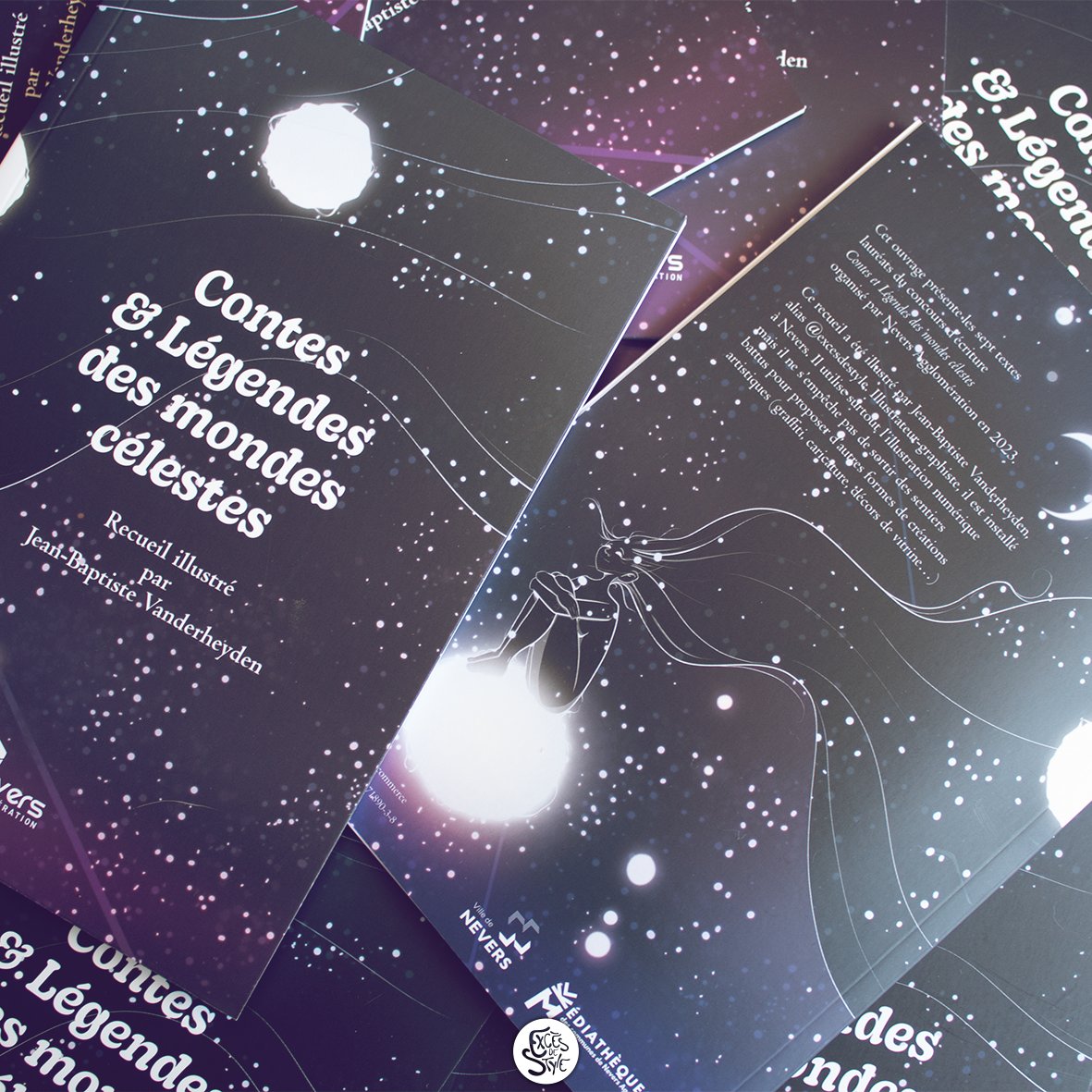 excesdestyle's tweet photo. J'ai le plaisir de vous présenter un livre illustré qui vous transportera au-delà des nuages et des étoiles, dans les mondes célestes les plus enchanteurs. J'ai eu le privilège de donner vie à sept textes captivants pour ce concours d'écriture proposé par l'@NeversAgglo https://t.co/y8QTDrgJiB