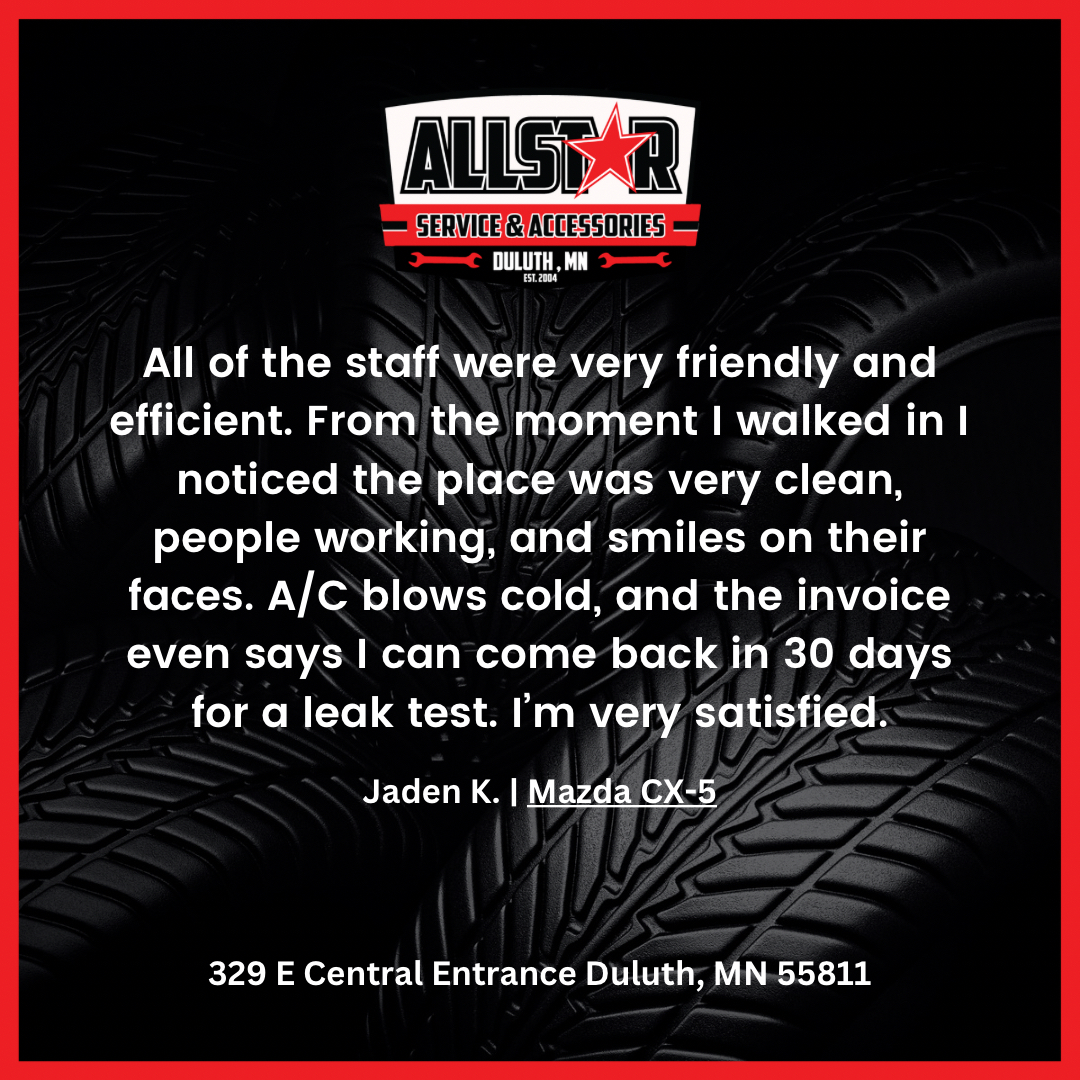 Clean ✔️ Hardworking ✔️ Happy Environment. Thank you Jaden for the support & Thank you and great work TEAM! 

#exploreduluth #duluthautomotive #duluthtires #tires #thenorthland #shoplocal #duluthautorepair #veteranownedbusiness #duluthrepair #duluthmn #MN