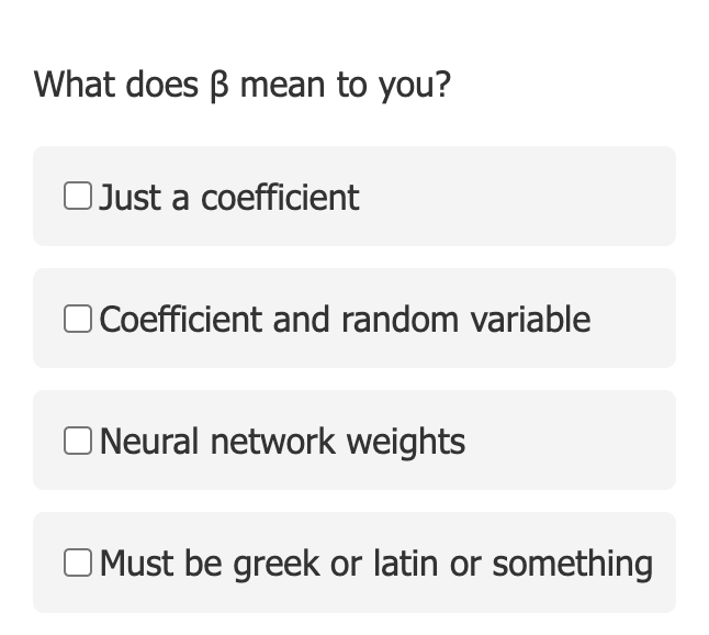 What type of data scientist are you?

I'm working on a fun quiz for you to find out. Feedback appreciated.

christophm.github.io/modeling-minds…