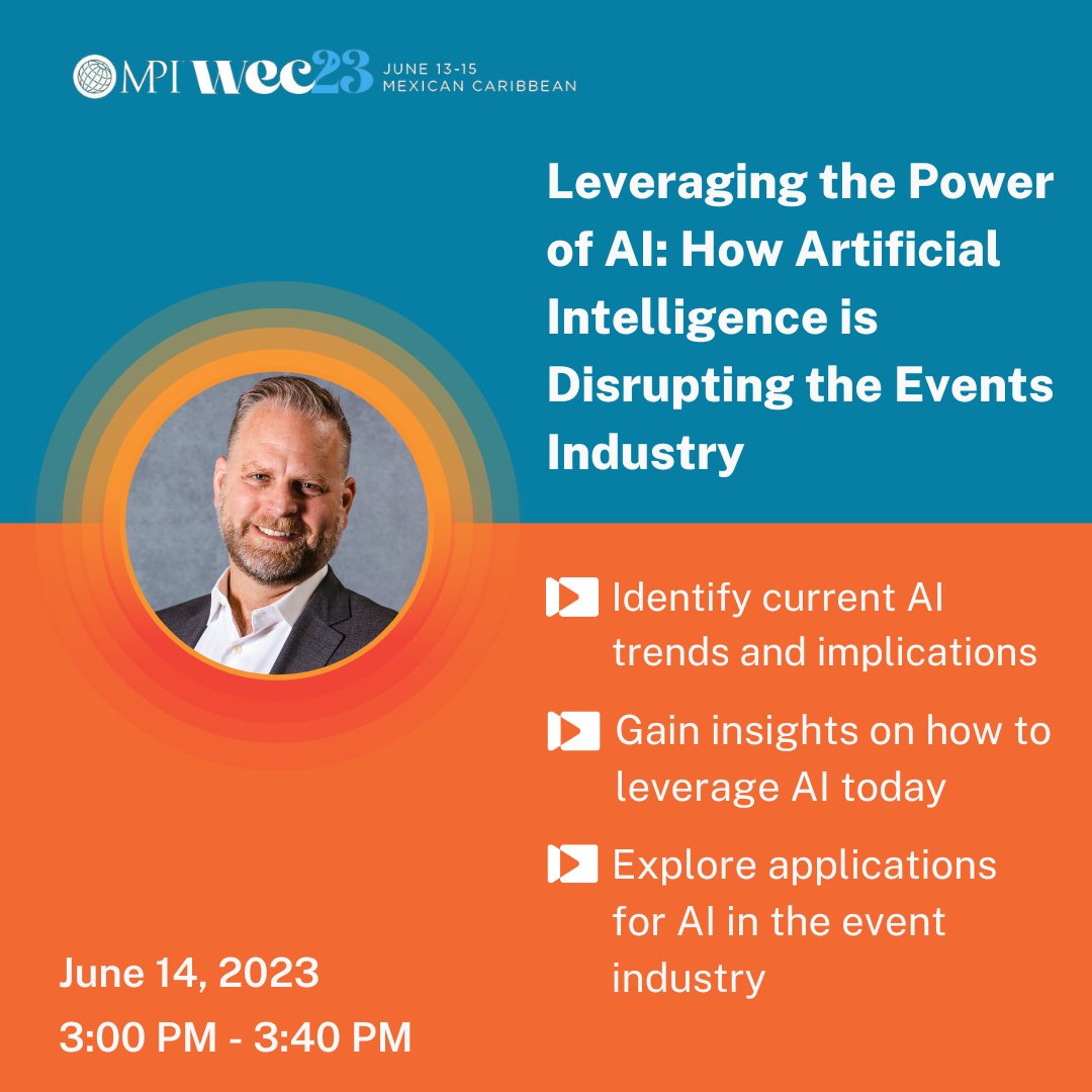 VidableAI's tweet photo. Today is the day! Our very own Mike Snavely is speaking at #WEC23 during the Ask the Experts Campfire at 3:00 PM. This session will highlight trends and implications of AI and the power it holds in the events industry.

#VidableAI #AI #EventsIndustry #MPI https://t.co/rDNWGcj0fa