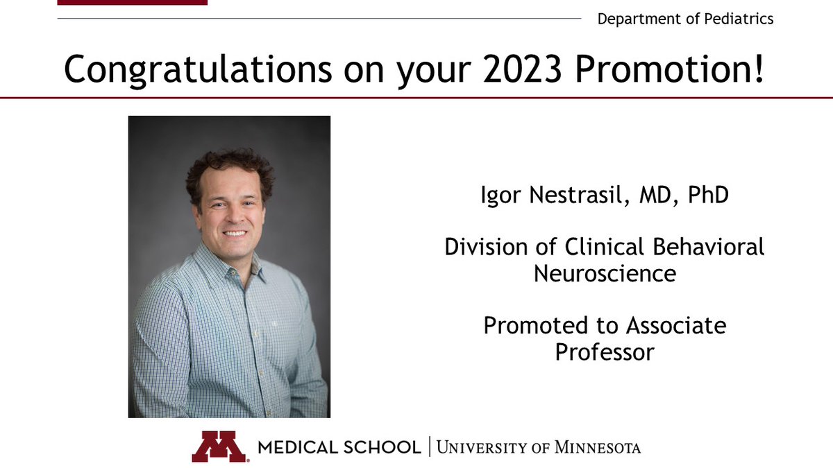 Congratulations to Dr. Igor Nestrasil on his promotion to #AssociateProfessor! Dr. Nestrasil, recipient of the Wallin Neuroscience Discovery Fund, has expertise involving developing & applying new quantitative neuroimaging techniques to detect & monitor #rarediseases.