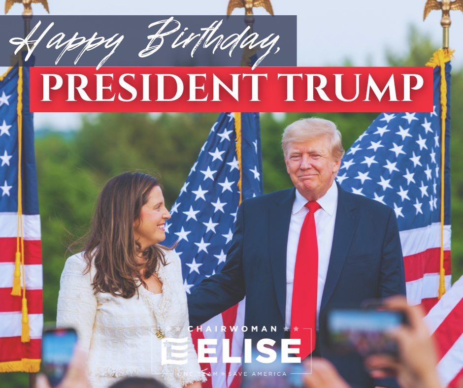 EliseStefanik's tweet photo. Happy Birthday President Trump! 
 
Upstate New York and the North Country are proud to support you! https://t.co/dwjTjpNmrg
