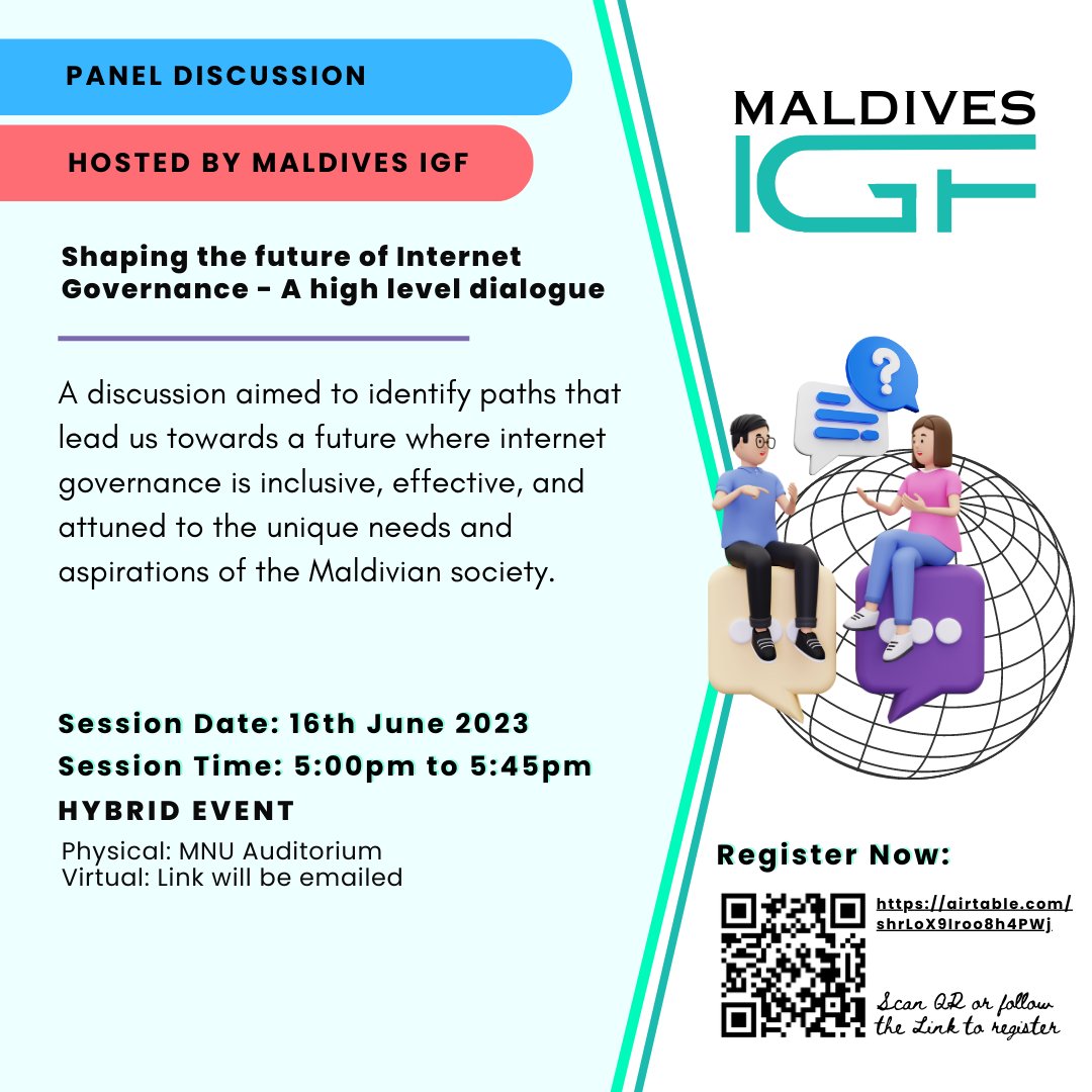 We'll be kicking off #MaldivesIGF with a high-level panel discussion on 'Shaping the Future of Internet Governance' 🌐. Join us as we identify paths towards a more inclusive internet governance system that reflects the needs of Maldivian society! 🇲🇻🙌 #FutureOfInternet #MVIGF23
