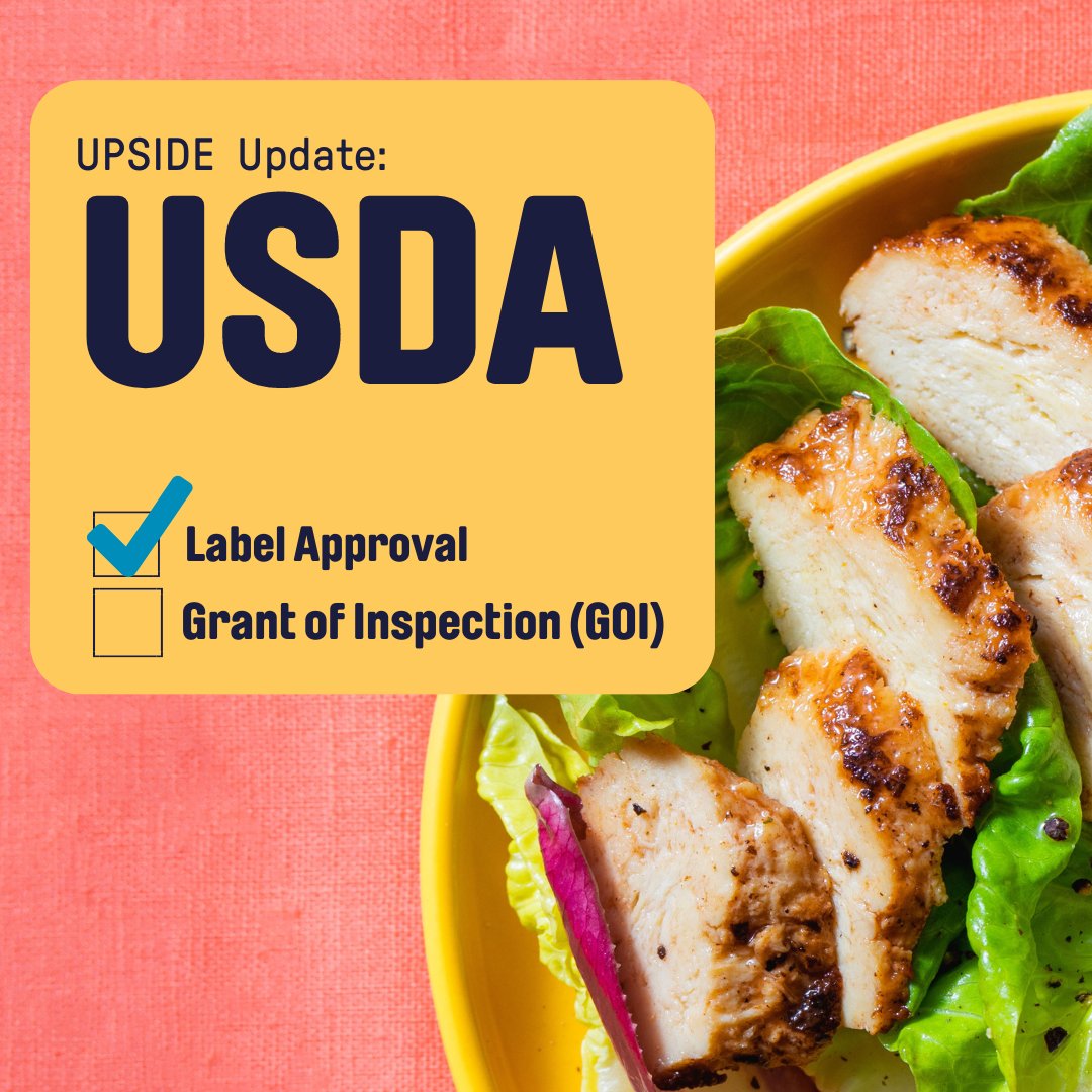 🚨USDA LABEL APPROVAL RECEIVED MONDAY!

We’re one step closer - and one USDA Grant of Inspection away - from being able to sell our delicious cell-cultivated chicken!

Stay tuned for how to be among the first to try our chicken!

#UPSIDEFoods #CultivatedMeat #FoodInnovation