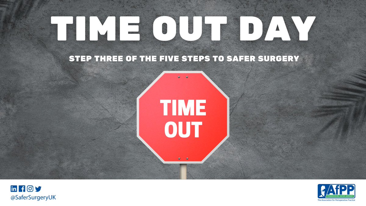 Today is #TimeOutDay 🕘

Time Out is part of the Five Steps to Safer Surgery.

Time Outs may vary between teams, but they have one central aim, to increase communication to maintain patient safety in surgery.

Read the Five Steps to Safer Surgery here 👇

afpp.org.uk/careers/Standa…