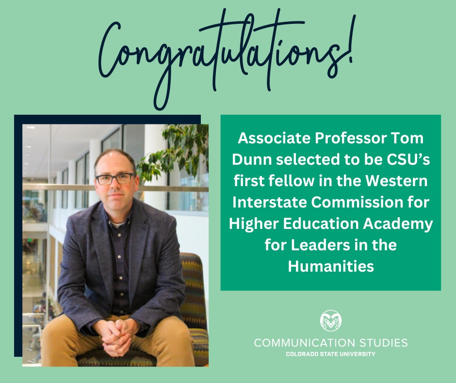 Congrats to our associate professor Tom Dunn! 'We are delighted that WICHE recognizes the caliber of Tom’s work and has chosen to invest in his future as a scholar and a leader,' said @CSULiberalArts Dean Ben Withers 🙌 Learn more at libarts.source.colostate.edu/dunn-selected-…