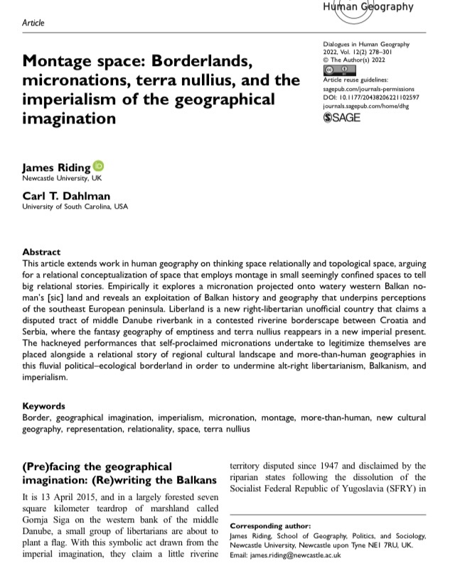_James_Riding's tweet photo. Excited to be travelling to my former university @sheffielduni and @sheffieldgeog for a political geography conference – I’ll be talking about this paper on a disputed territory beside the Danube co-authored with @CarlDahlman published in @DialoguesHG 
https://t.co/GxkXLY3bW9 https://t.co/dSewt4hZ9K
